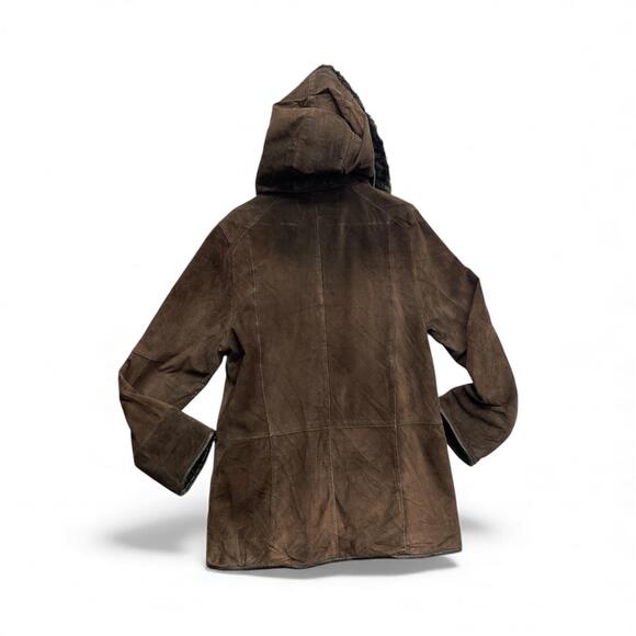 Vintage Y2k Nuage Suede Leather Midlength Jacket with Faux fur Hooded S/P - Picture 4 of 7